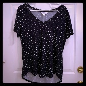 Navy and White Polka Dotted Shore Sleeved Top